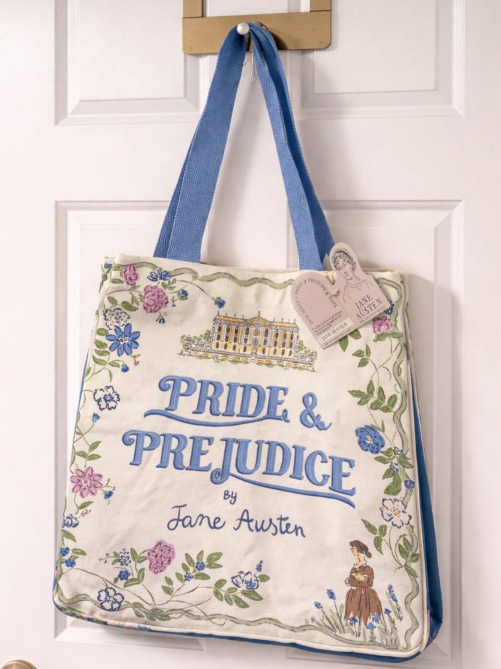 T.J.Maxx Pride & Prejudice Canvas Tote - Cream & Blue